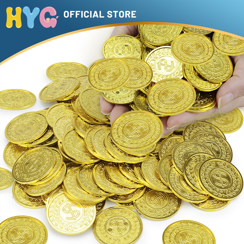【100pcs】HYG gold coin toy simulation gold coin pretending to be a family game prop cartoon coin Pirate gold coin good Pirate Gold Coins help children to learn mathematics scene simulation game boy and