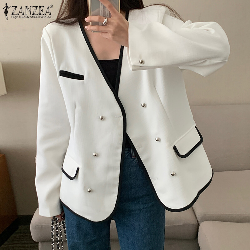 ZANZEA Korean Style Women's Elegant V-Neck Long Sleeve Blazer Office OL Double Breasted Suits #10