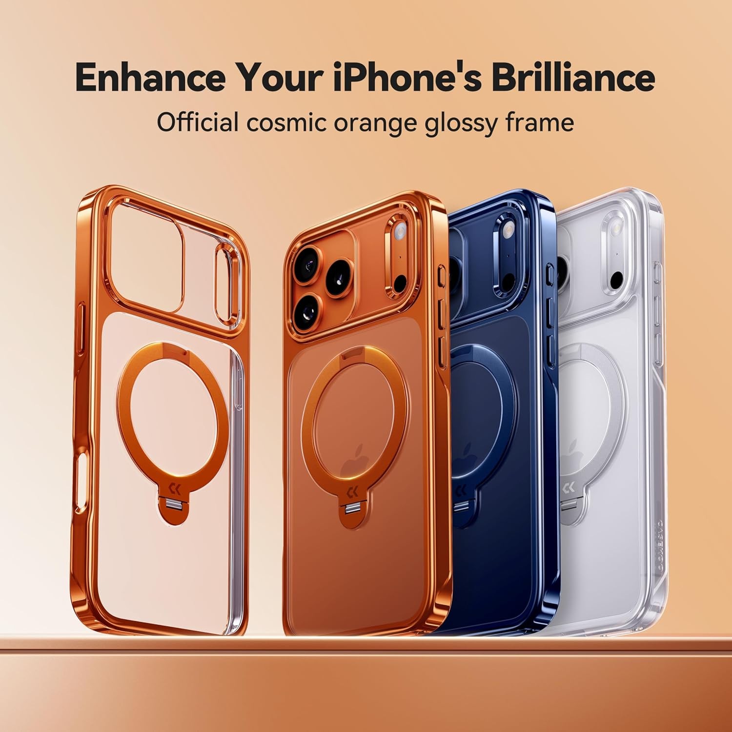 CASEKOO Cosmic Orange Glossy for iPhone 17 Pro Max Case [360 Spin Magnetic Stand][Fit for MagSafe][17FT Military Protection] Slim Polished for iPhone 17 Pro Max Case with Stand 6.9", Cosmic Orange